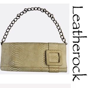 LEATHEROCK Snake Embossed Leather Clutch